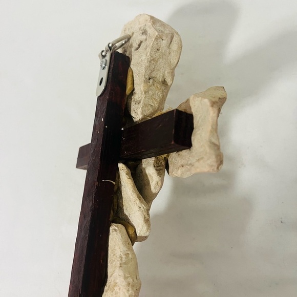 Handcrafted Cross Made of Stone with Amethyst Accent and Wooden Stick Heavy Rare - Picture 3 of 9